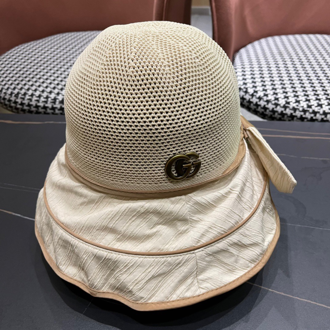  GUCCI古奇 新款韩版百搭遮脸防晒帽户外防紫外线蝴蝶结夫帽