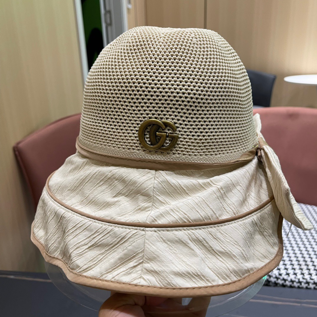  GUCCI古奇 新款韩版百搭遮脸防晒帽户外防紫外线蝴蝶结夫帽