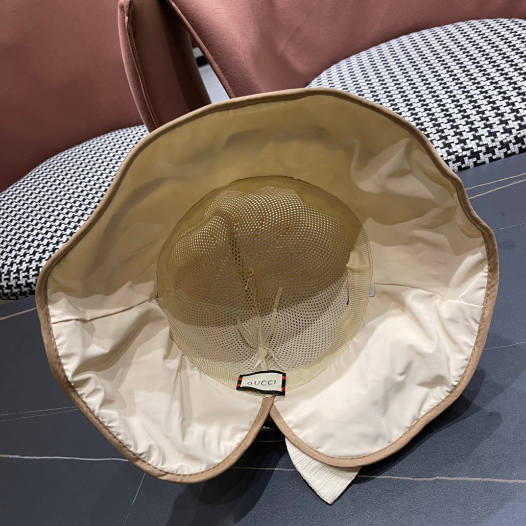  GUCCI古奇 新款韩版百搭遮脸防晒帽户外防紫外线蝴蝶结夫帽