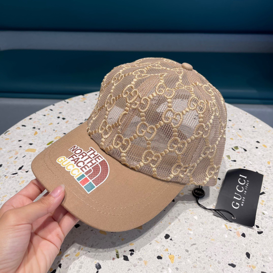  古奇GUCCI  春夏款网纱拼接原单棒球帽 GG满logo提花面料 爆款单品