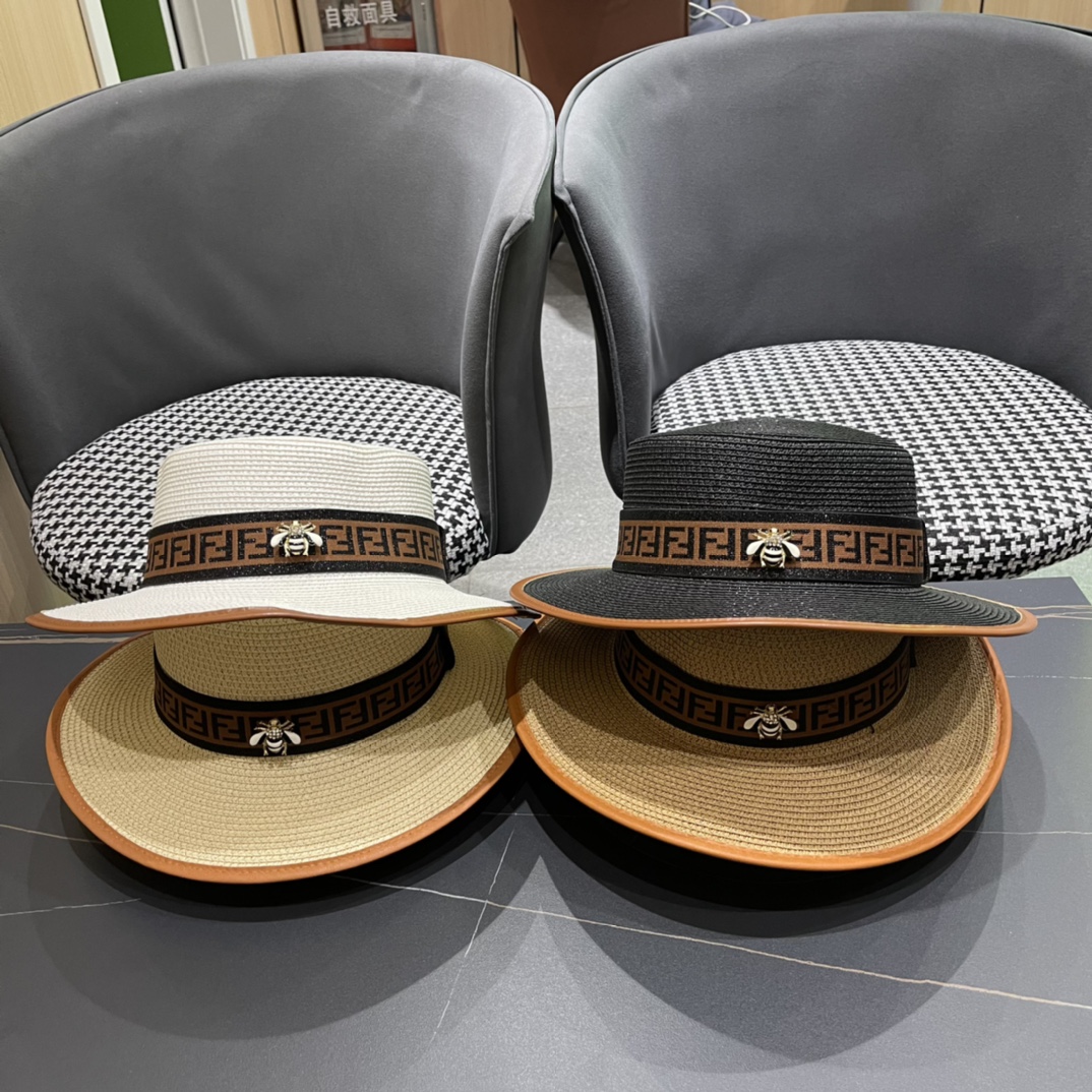 Fendi fendl sombrero de paja de copa plana, estilo coreano, casual para playa y vacaciones, sombrero de paja para el so…