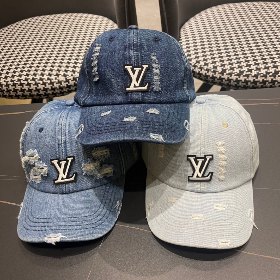 💛Gorra de béisbol original de LV (Louis Vuitton), mezclilla lavada, tela de mezclilla original ligera y transpirable. …