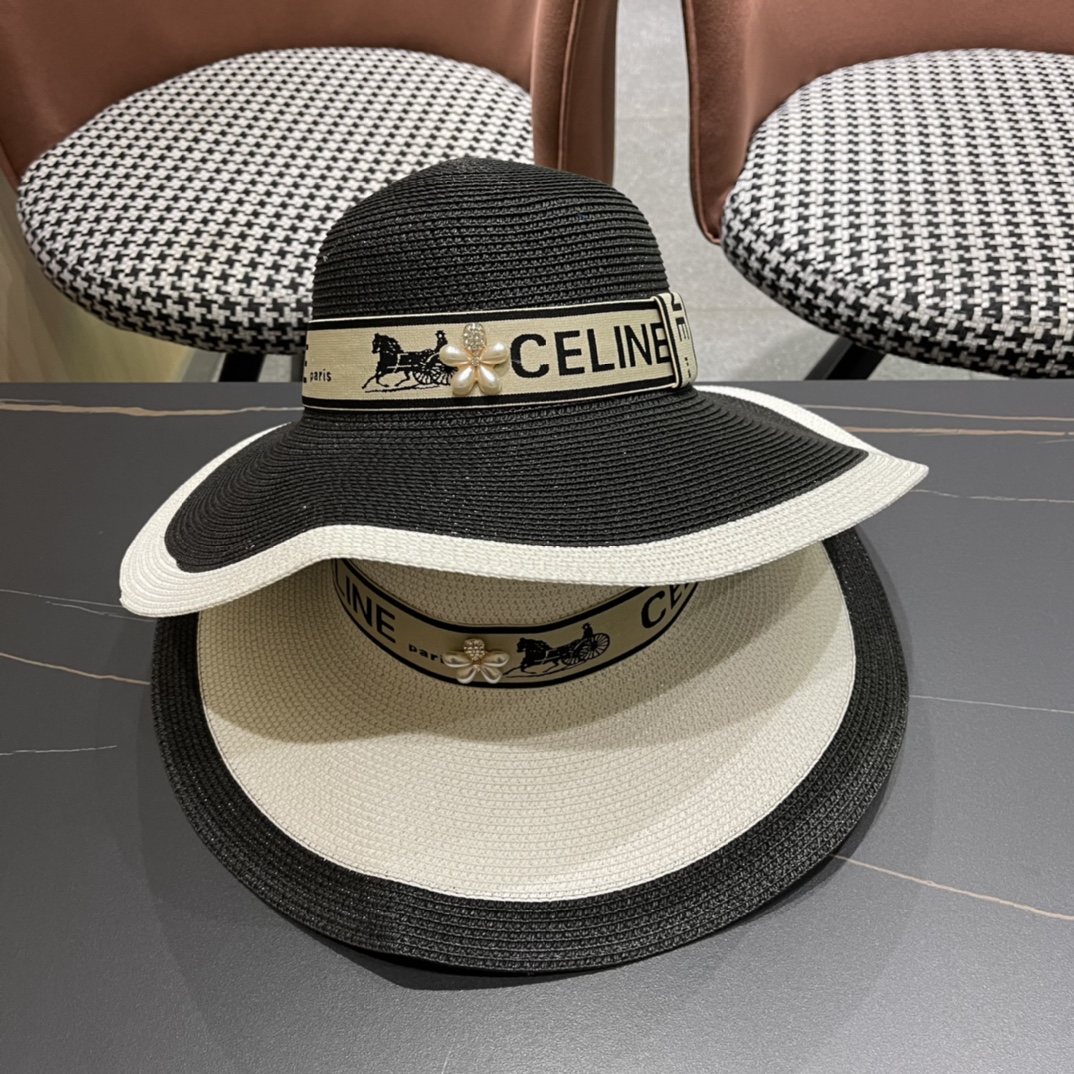 Sombrero de paja nuevo para mujer de Celine, para el verano, protección solar en la playa, gorro de pescador. Sombreros…