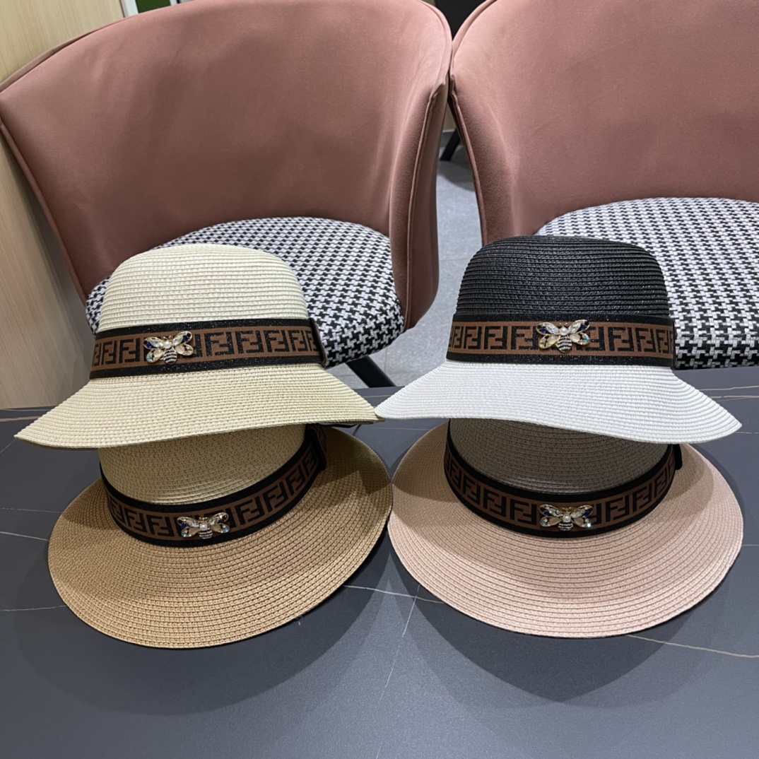 Nuevo sombrero de paja de Fendi en colores combinados, esencial para damas elegantes, circunferencia de cabeza 57cm, go…