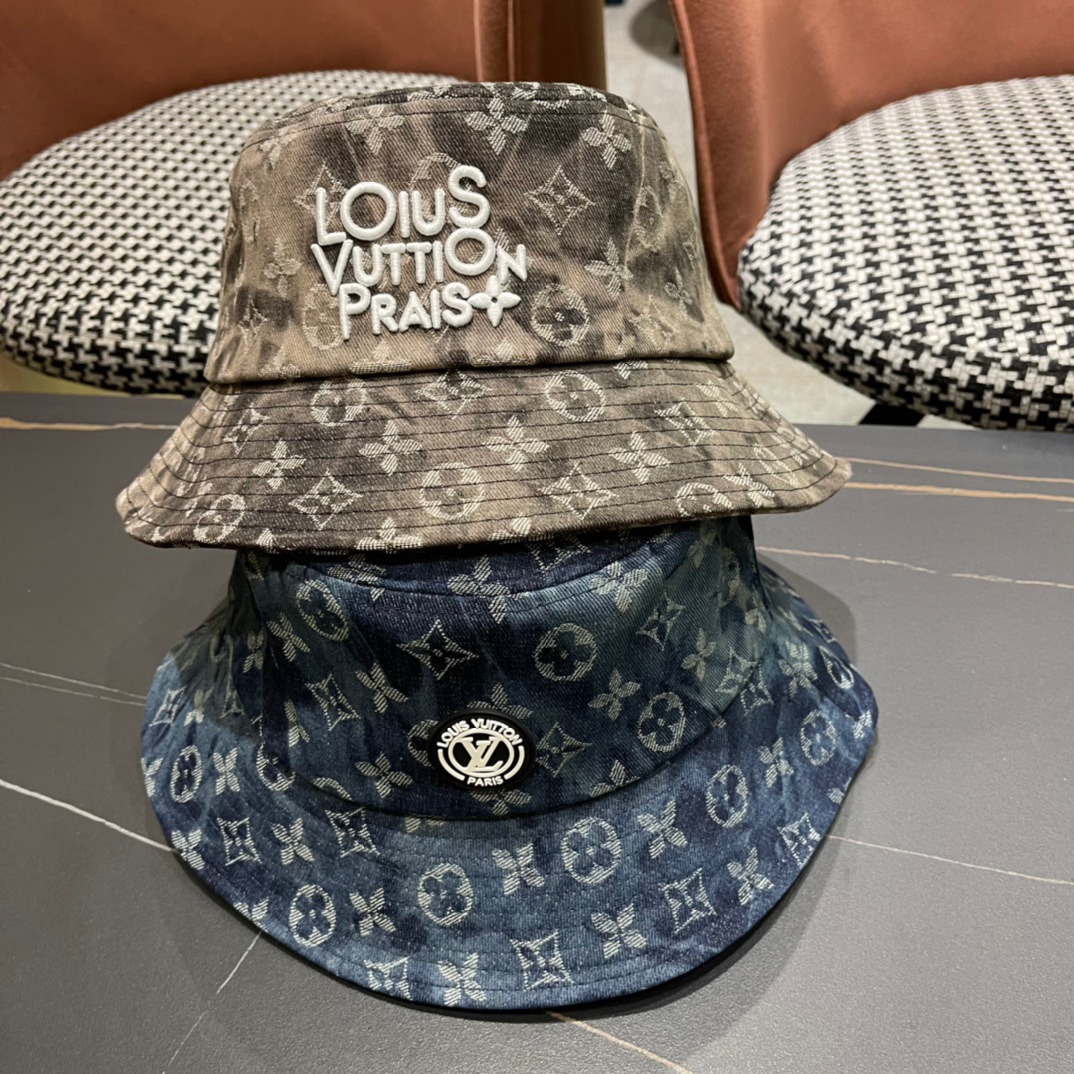 Sombrero de pescador de mezclilla teñido LV Louis Vuitton, un clásico muy clásico imprescindible para salir, hace que l…