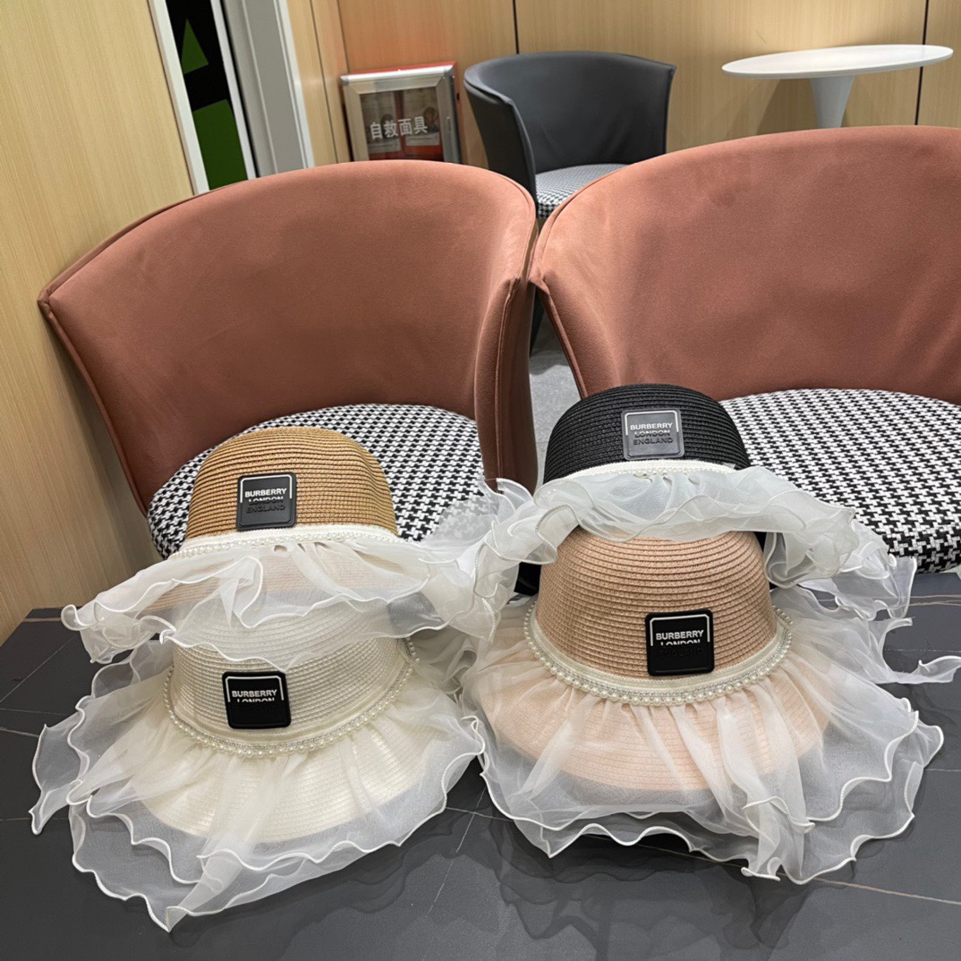 【Burberry】Gorra de paja tipo cuenco de ala ancha estilo vacacional pequeño lujo 2024, imprescindible para viajes, muy f…