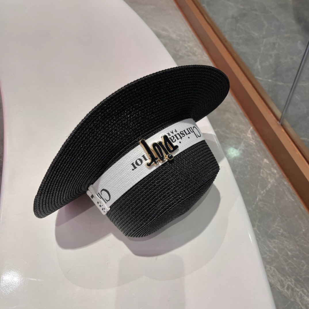 【DIOR迪奥】新款草编平顶遮阳草帽盆帽🤩沙滩风，简约大方，百搭单品～出街首选，新款帽型超美腻，新品上架