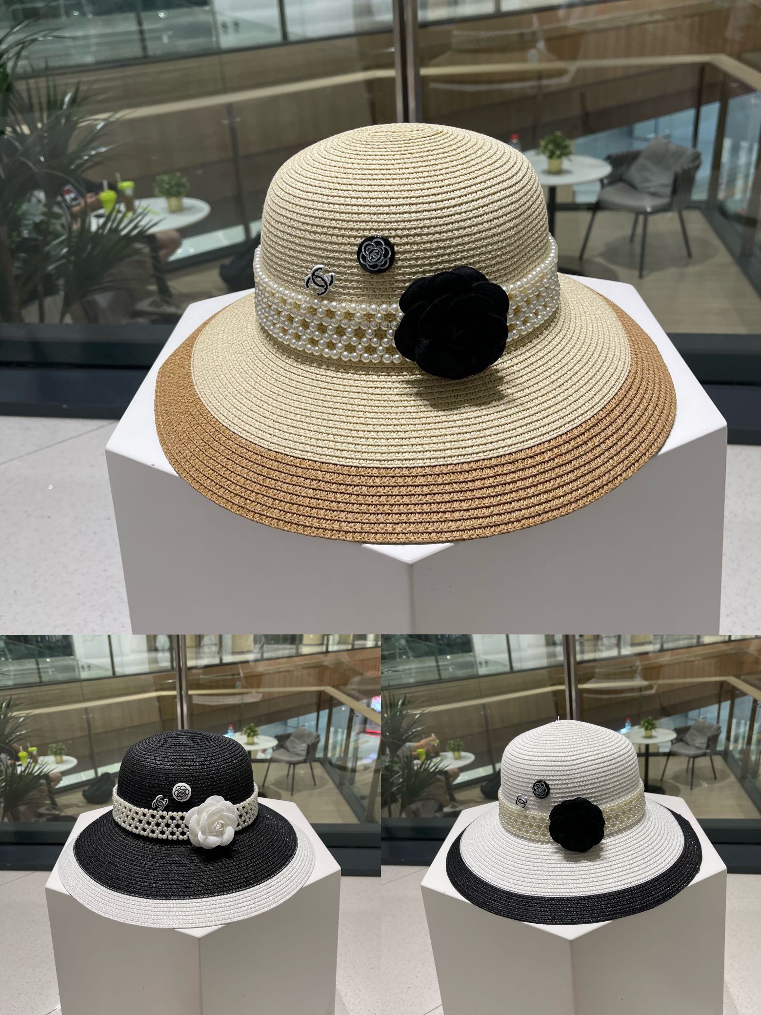 【Chanel香奈儿】新款山茶花拼色编织草帽，度假休闲必备，优雅大方的一款