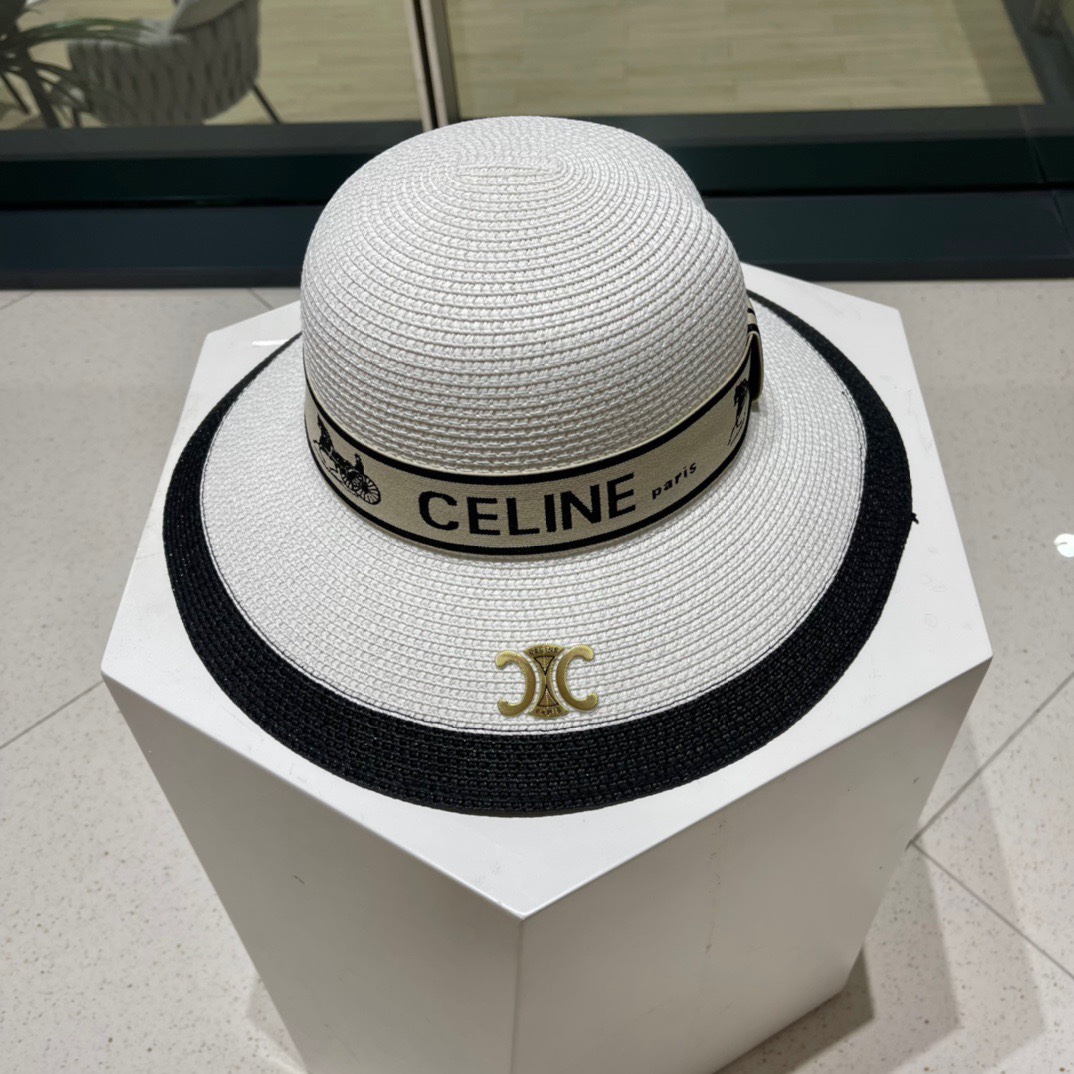 【CELINE赛琳】2022新款草编遮阳草帽盆帽🤩沙滩风，简约大方，百搭单品～出街首选，新款帽型超美腻，新品上架帽子渔夫帽棒球帽针织帽