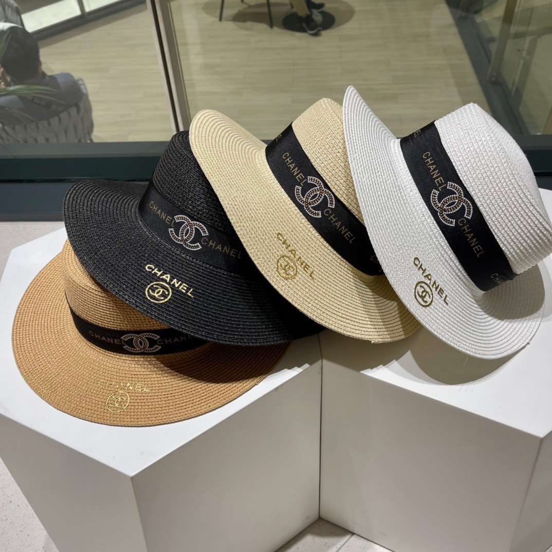 【CHANEL】2023 nuevo estilo de sombrero de paja de ala ancha y copa plana 🤩 estilo playero, simple y elegante, artículo …