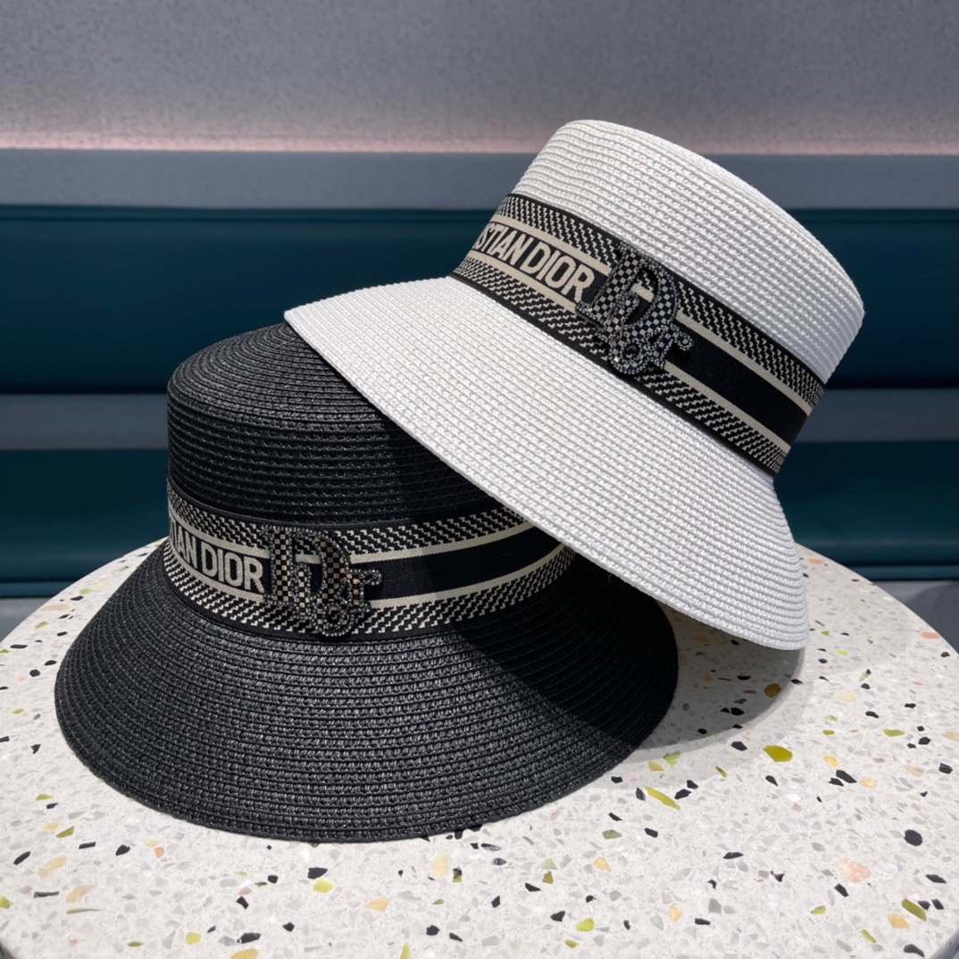 Sombrero de paja DIOR ❤️ nuevo estilo de sombrero de paja tejido de copa plana [corazón][corazón] artesanía detallada, …