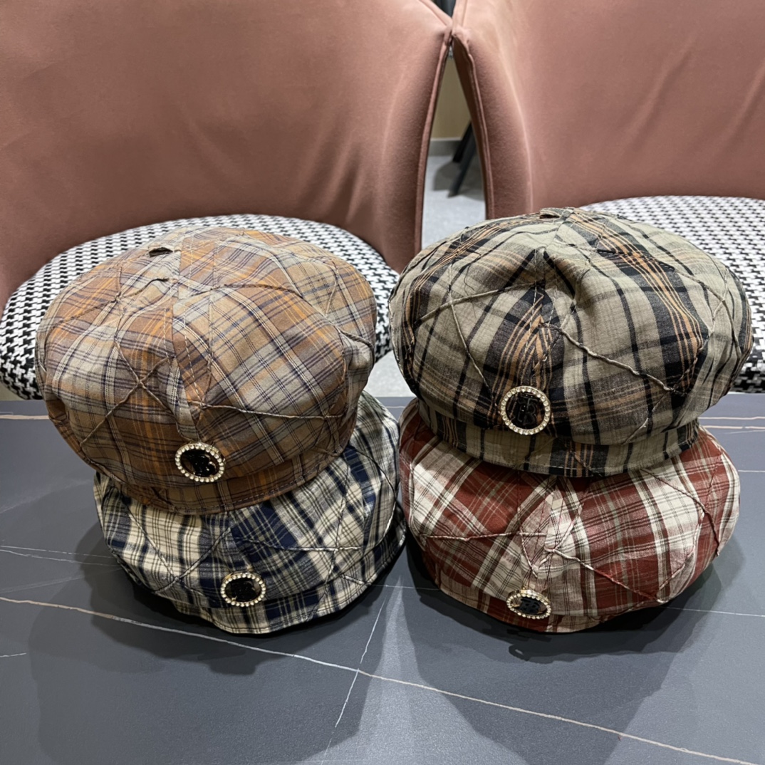 Burberry nueva boina de cuadros de principios de otoño 2024, estilo pintor, circunferencia de cabeza 57cm.