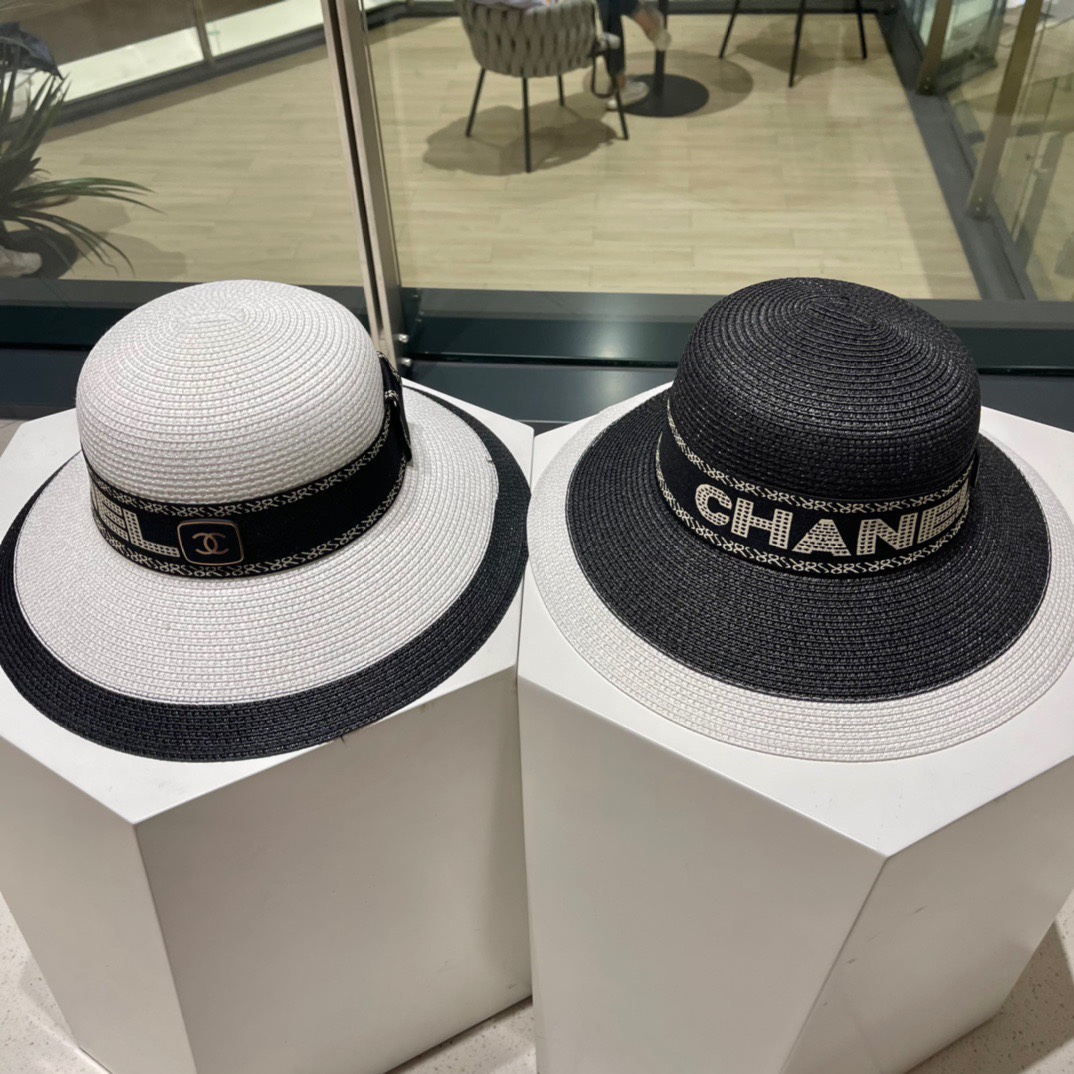 Sombrero de paja Chanel, sombrero para el sol, sombrero de playa, circunferencia de cabeza 57cm