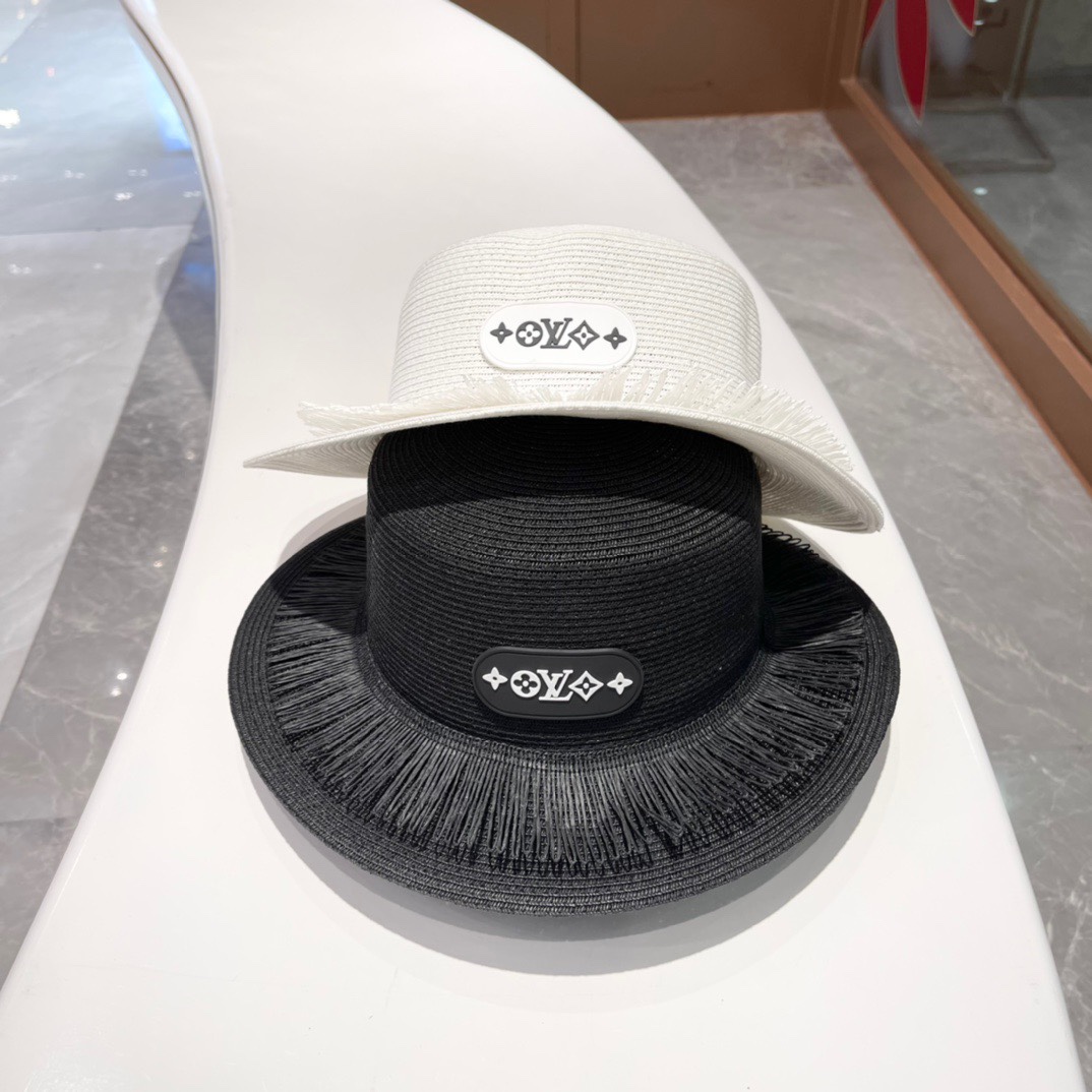 Sombrero de paja LV Louis Vuitton, sombrero para el sol, hecho de paja fina, con cuerda de viento, circunferencia de ca…