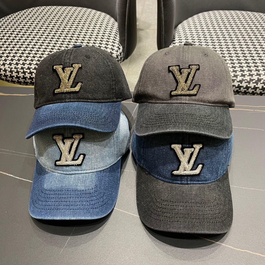 Nueva gorra de béisbol de mezclilla combinada de LV Louis Vuitton, versión popular durante mucho tiempo, calidad excele…
