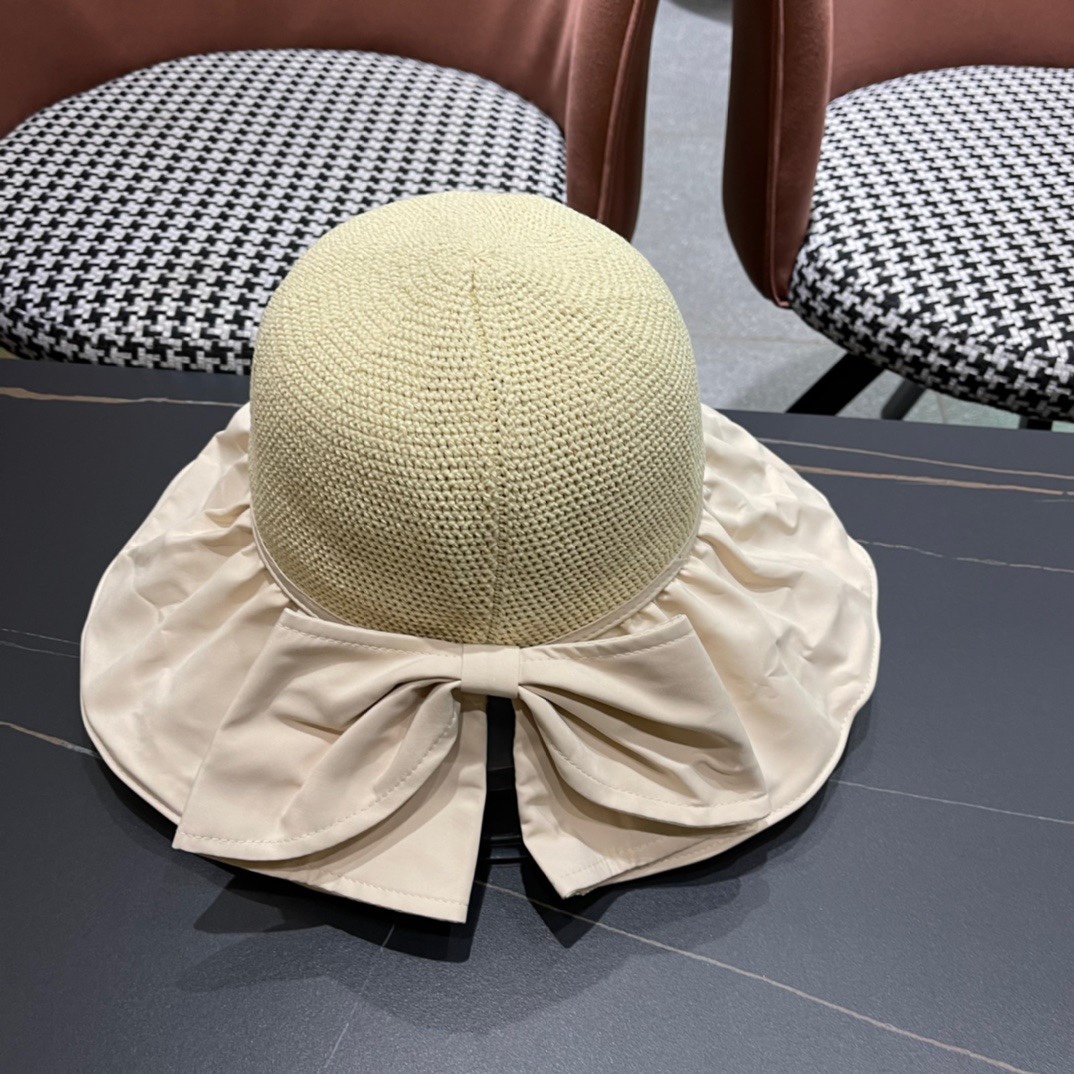 PRADA普拉达 新款蝴蝶结渔夫帽遮阳防晒女时尚休闲帽子潮
