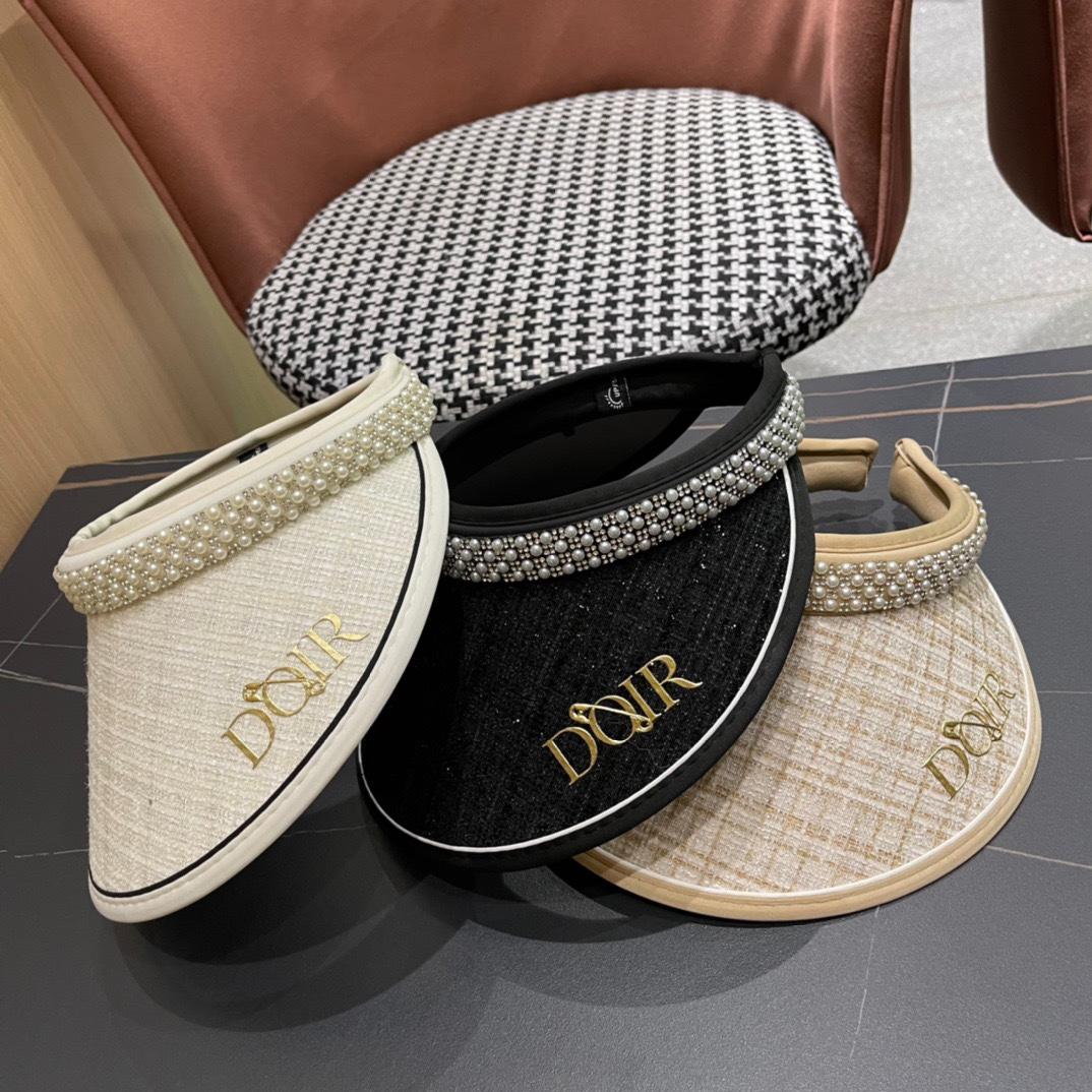 Gorra sin visera de perlas estilo deportivo Dior verano nuevo, letras sencillas estilo deportivo, moderna y versátil