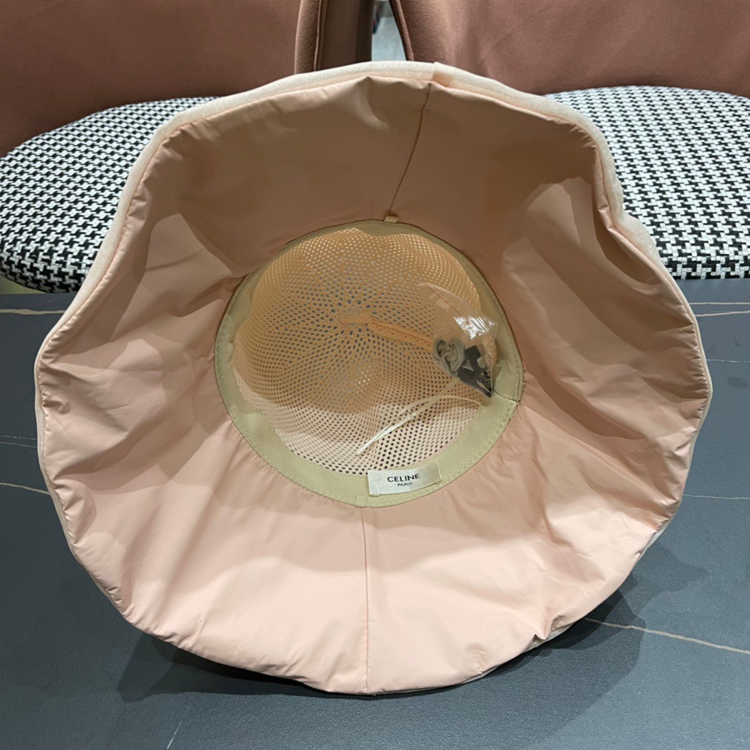  Celine 赛琳2024新款遮阳渔夫帽防晒沙滩盆帽潮女蝴蝶结大檐布帽沿帽子好看