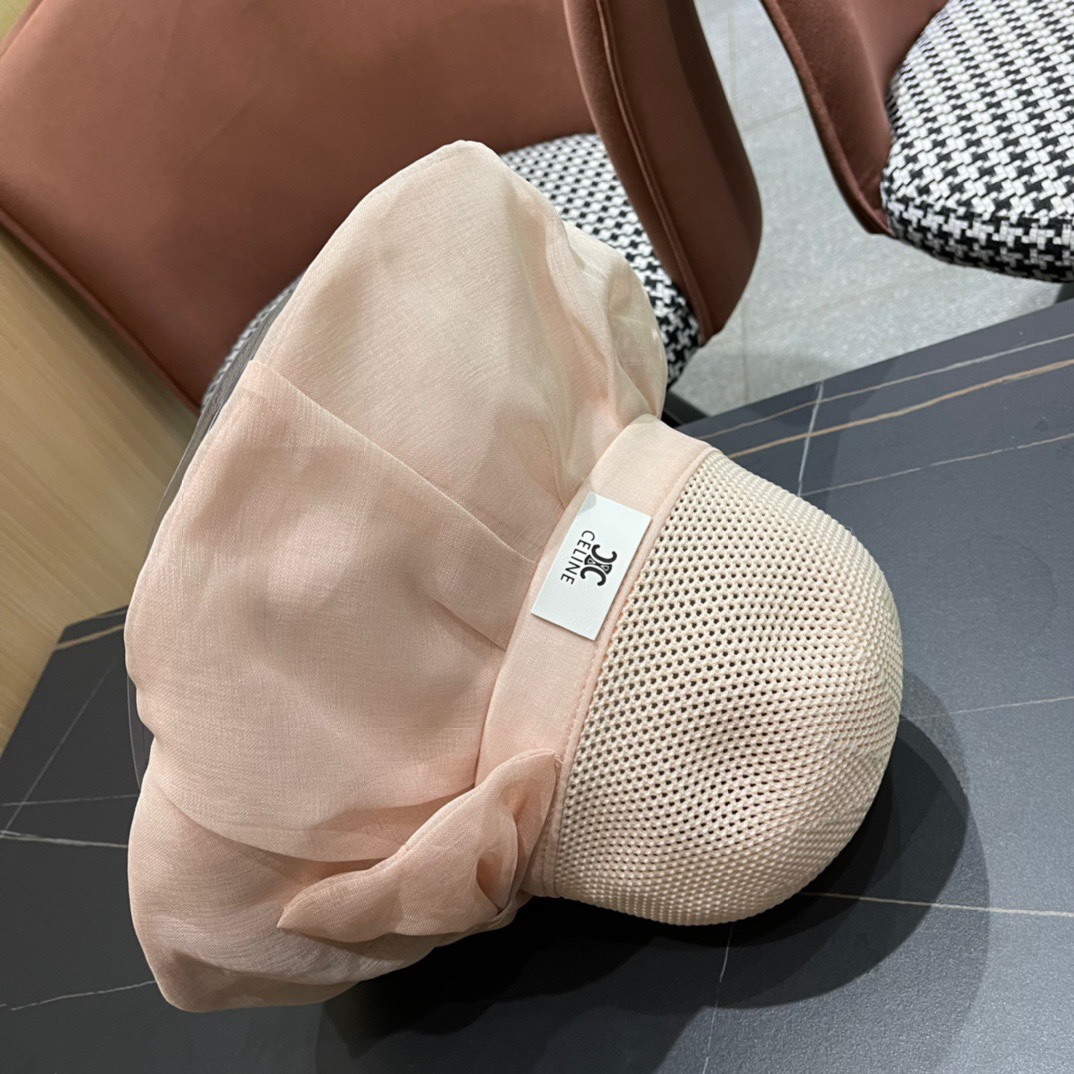  Celine 赛琳2024新款遮阳渔夫帽防晒沙滩盆帽潮女蝴蝶结大檐布帽沿帽子好看