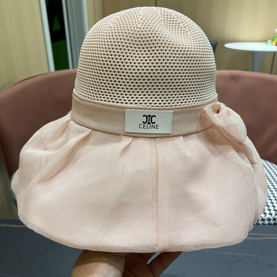  Celine 赛琳2024新款遮阳渔夫帽防晒沙滩盆帽潮女蝴蝶结大檐布帽沿帽子好看