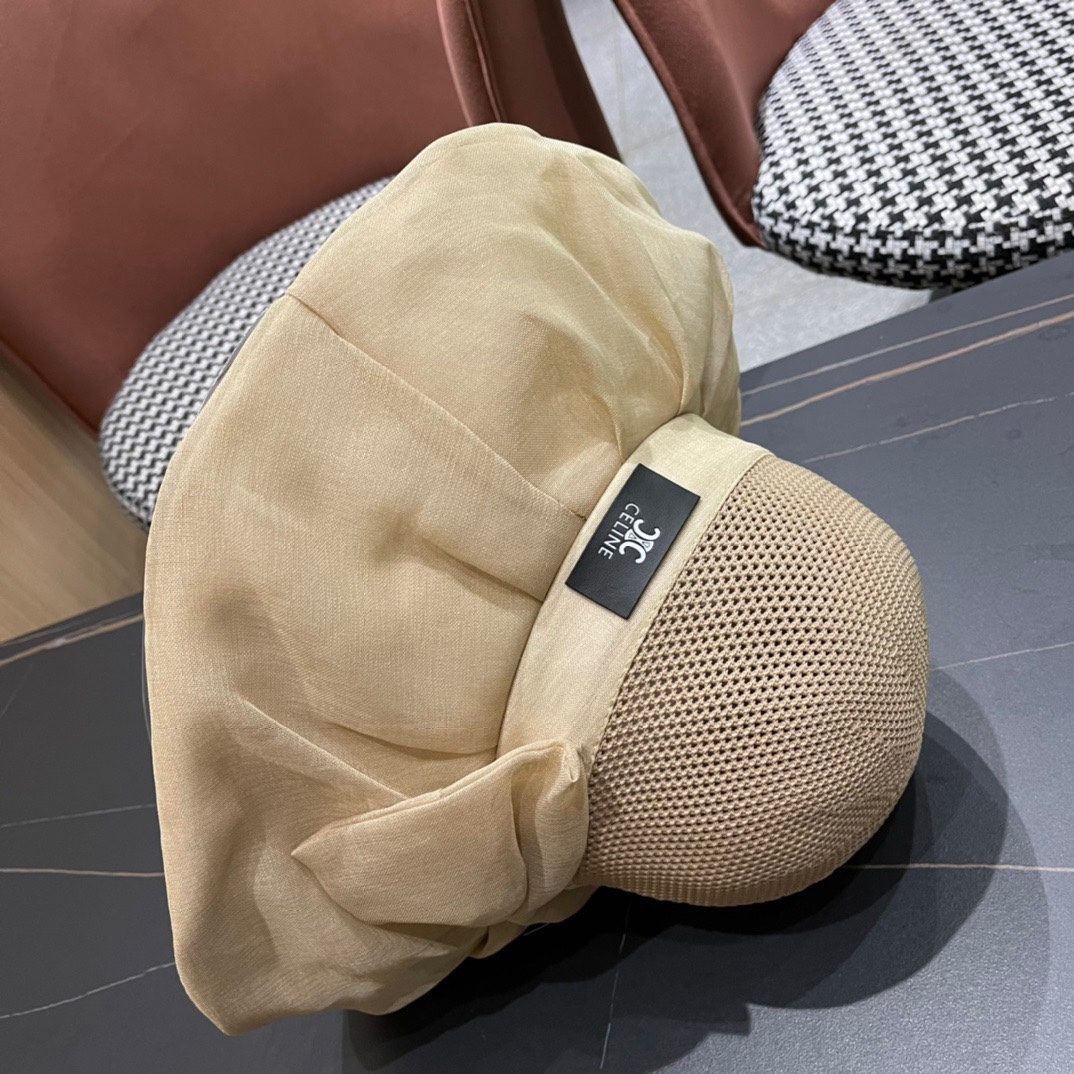  Celine 赛琳2024新款遮阳渔夫帽防晒沙滩盆帽潮女蝴蝶结大檐布帽沿帽子好看