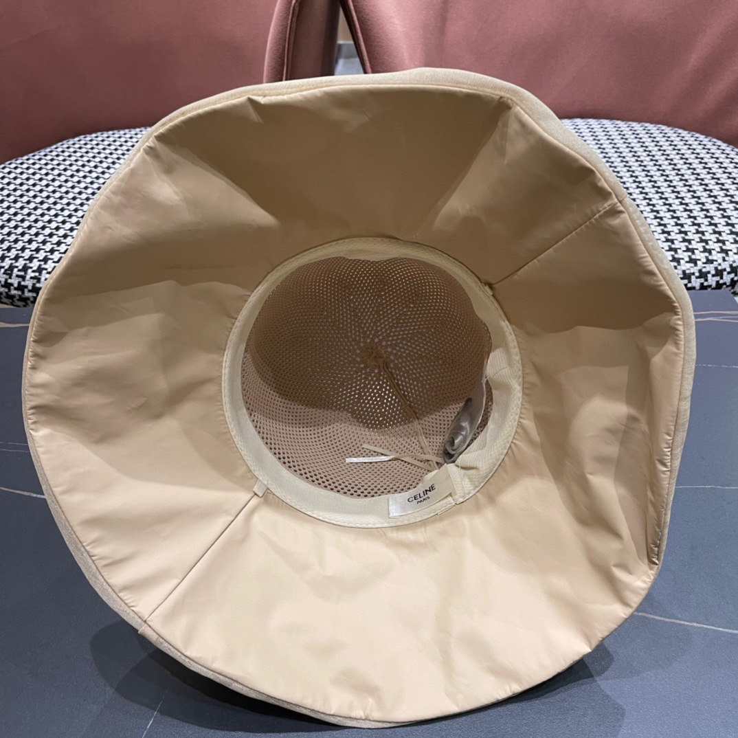  Celine 赛琳2024新款遮阳渔夫帽防晒沙滩盆帽潮女蝴蝶结大檐布帽沿帽子好看