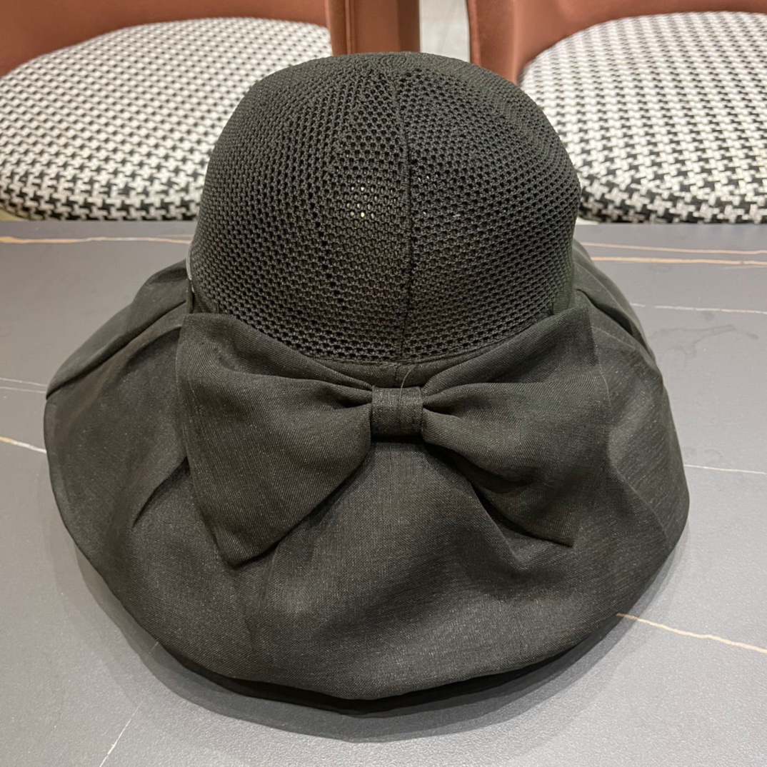  Celine 赛琳2024新款遮阳渔夫帽防晒沙滩盆帽潮女蝴蝶结大檐布帽沿帽子好看