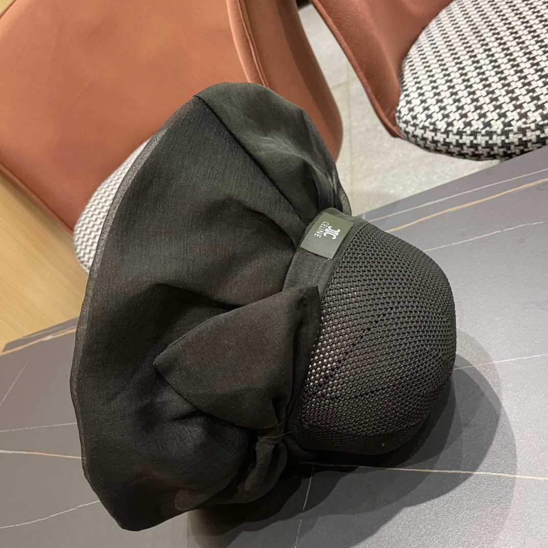  Celine 赛琳2024新款遮阳渔夫帽防晒沙滩盆帽潮女蝴蝶结大檐布帽沿帽子好看