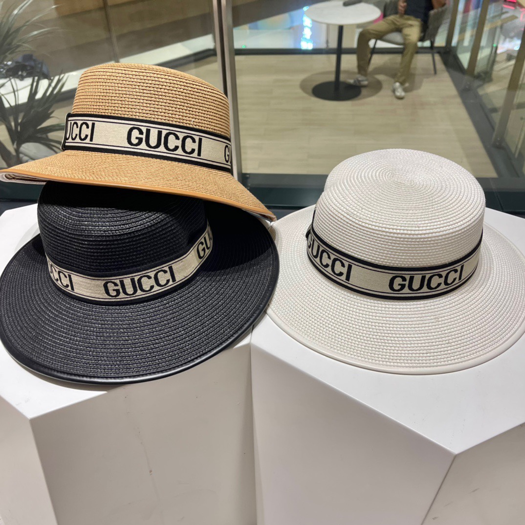 【GUCCI Gucci】Nuevo sombrero de paja tejida 2022, estilo playero, simple y elegante, versátil, primera elección para sal…