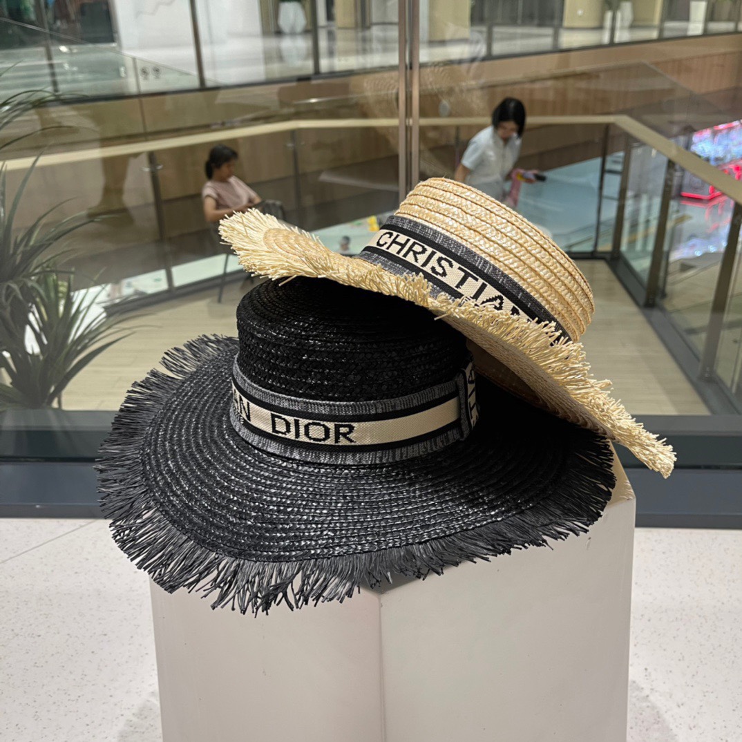 Versión alta Dior oficial modelo de paja de trigo, alta densidad de fabricación, un sombrero de paja con mucho estilo~ …