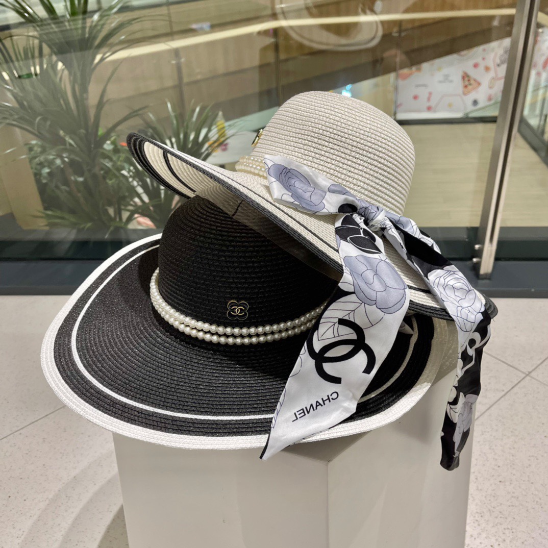 【CHANEL】Nuevo sombrero de paja 2024 con cinta de perlas, detalles exquisitos, elegante y versátil, imprescindible para …