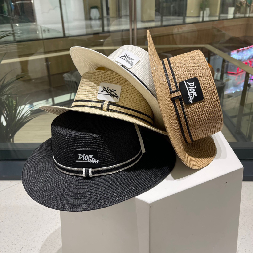 Dior Dior nuevo sombrero de paja, sombrero para sol de playa, circunferencia de cabeza 57cm