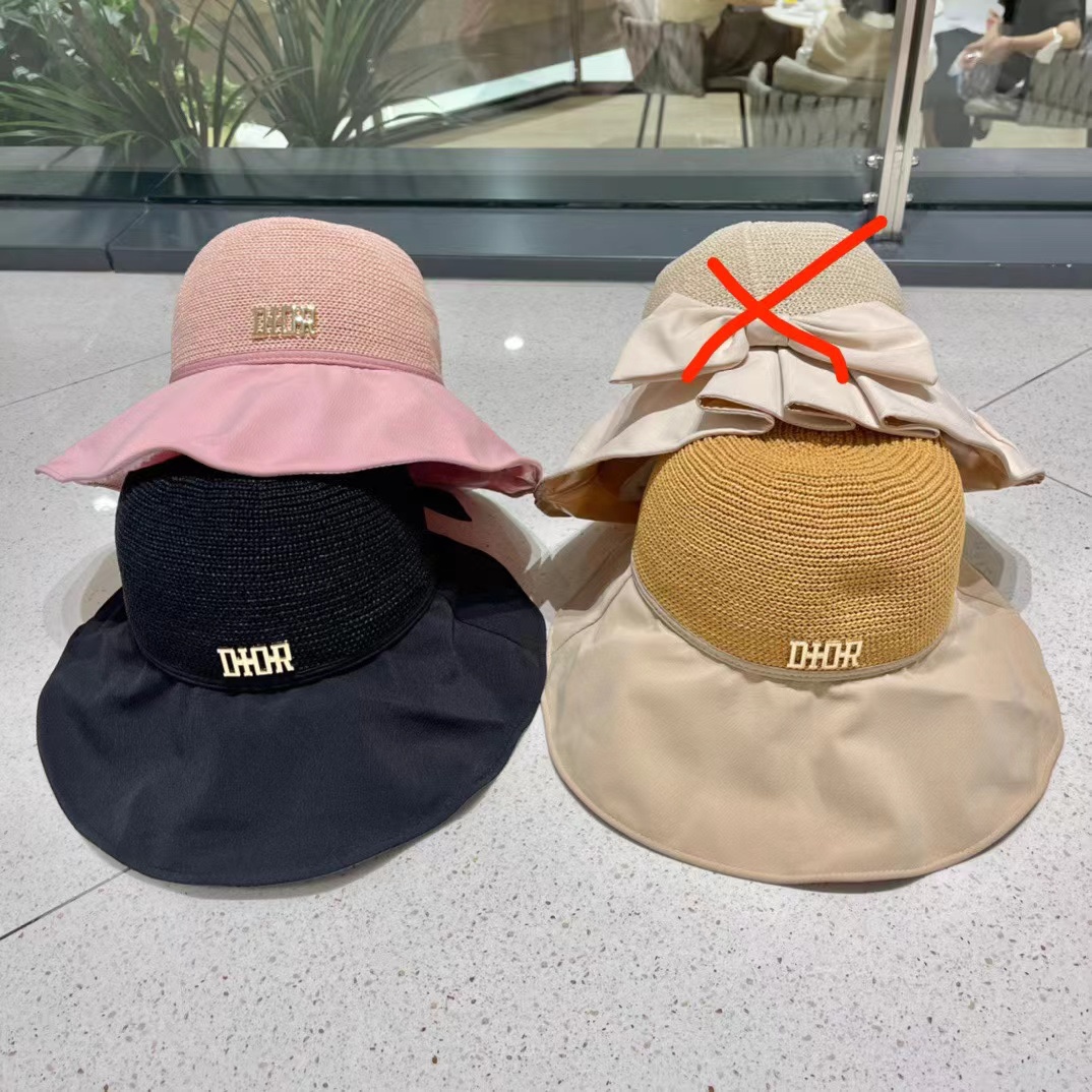 Dior Dior sombrero de pescador plisado, sombrero para sol con lazo, estilo dama elegante, ligero y plegable, fácil de l…