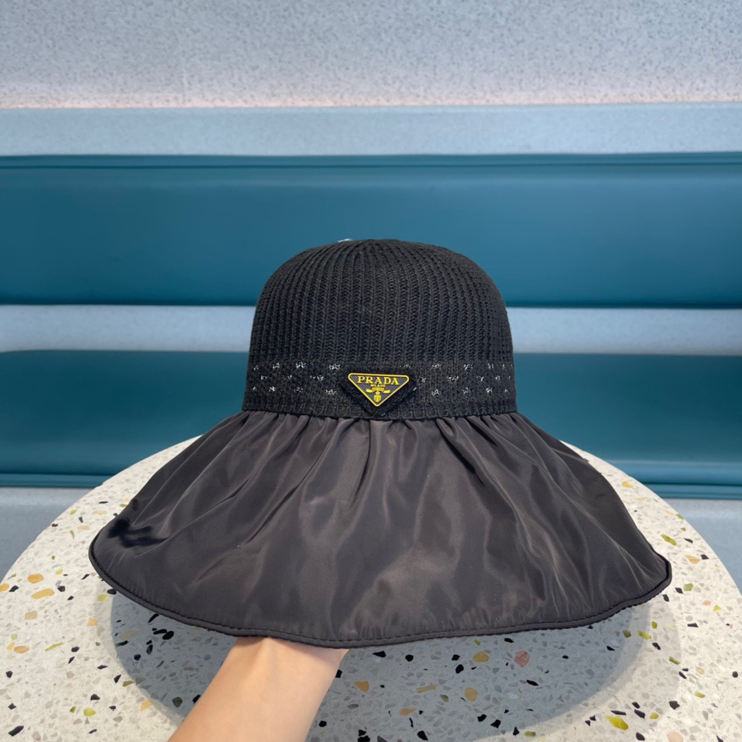  普拉达 夏季帽子女大檐帽防紫外线遮脸防晒遮阳太阳渔夫时尚百搭大沿帽子
