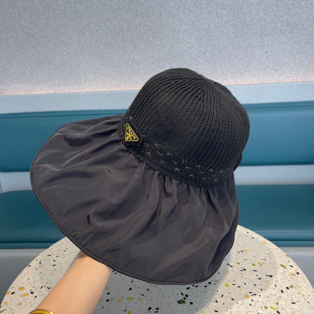  普拉达 夏季帽子女大檐帽防紫外线遮脸防晒遮阳太阳渔夫时尚百搭大沿帽子