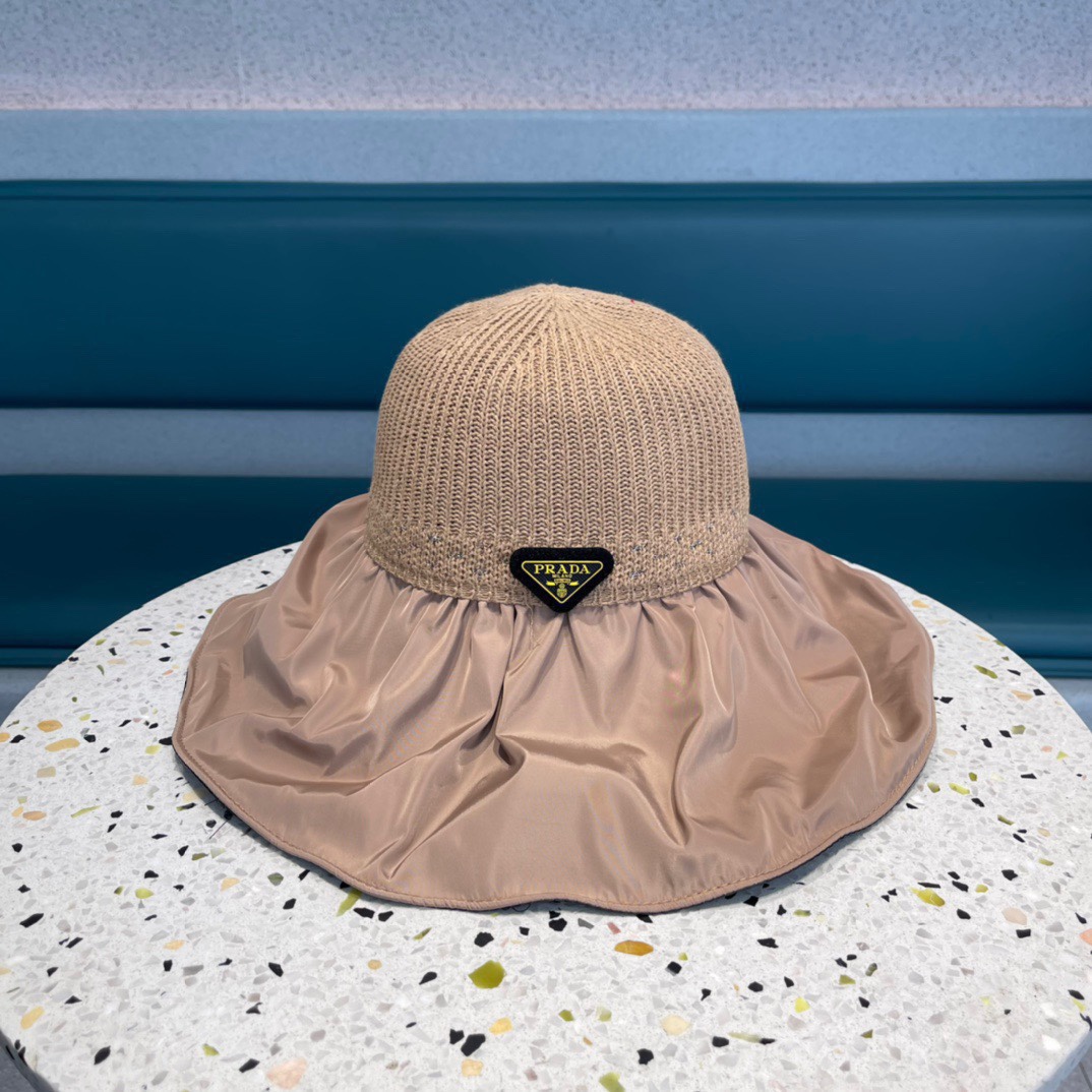  普拉达 夏季帽子女大檐帽防紫外线遮脸防晒遮阳太阳渔夫时尚百搭大沿帽子