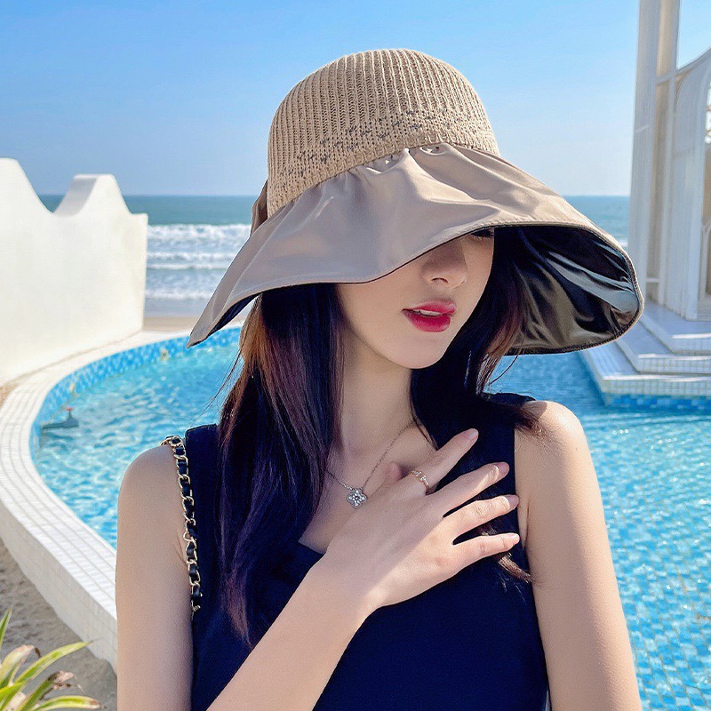  普拉达 夏季帽子女大檐帽防紫外线遮脸防晒遮阳太阳渔夫时尚百搭大沿帽子