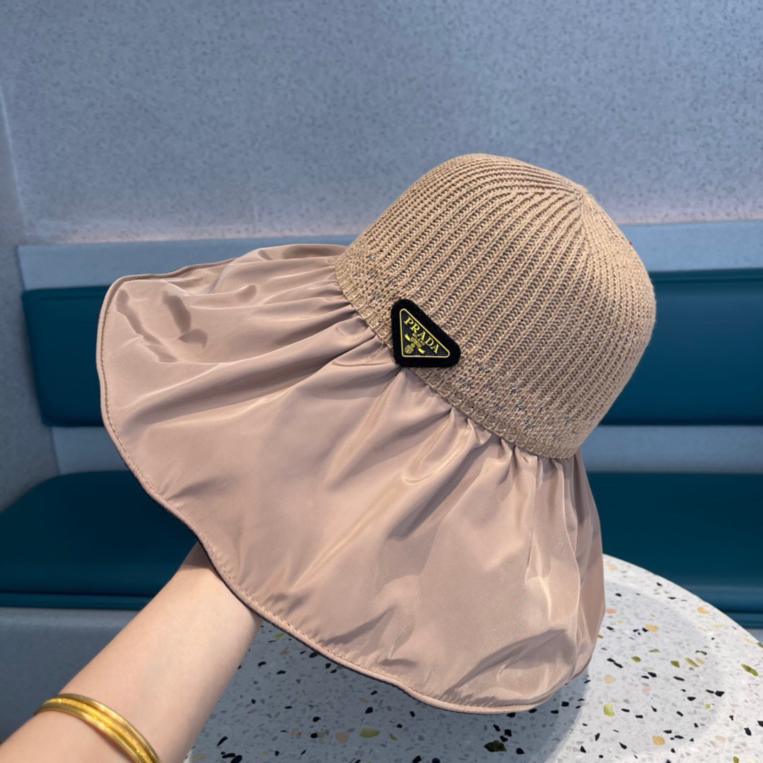  普拉达 夏季帽子女大檐帽防紫外线遮脸防晒遮阳太阳渔夫时尚百搭大沿帽子
