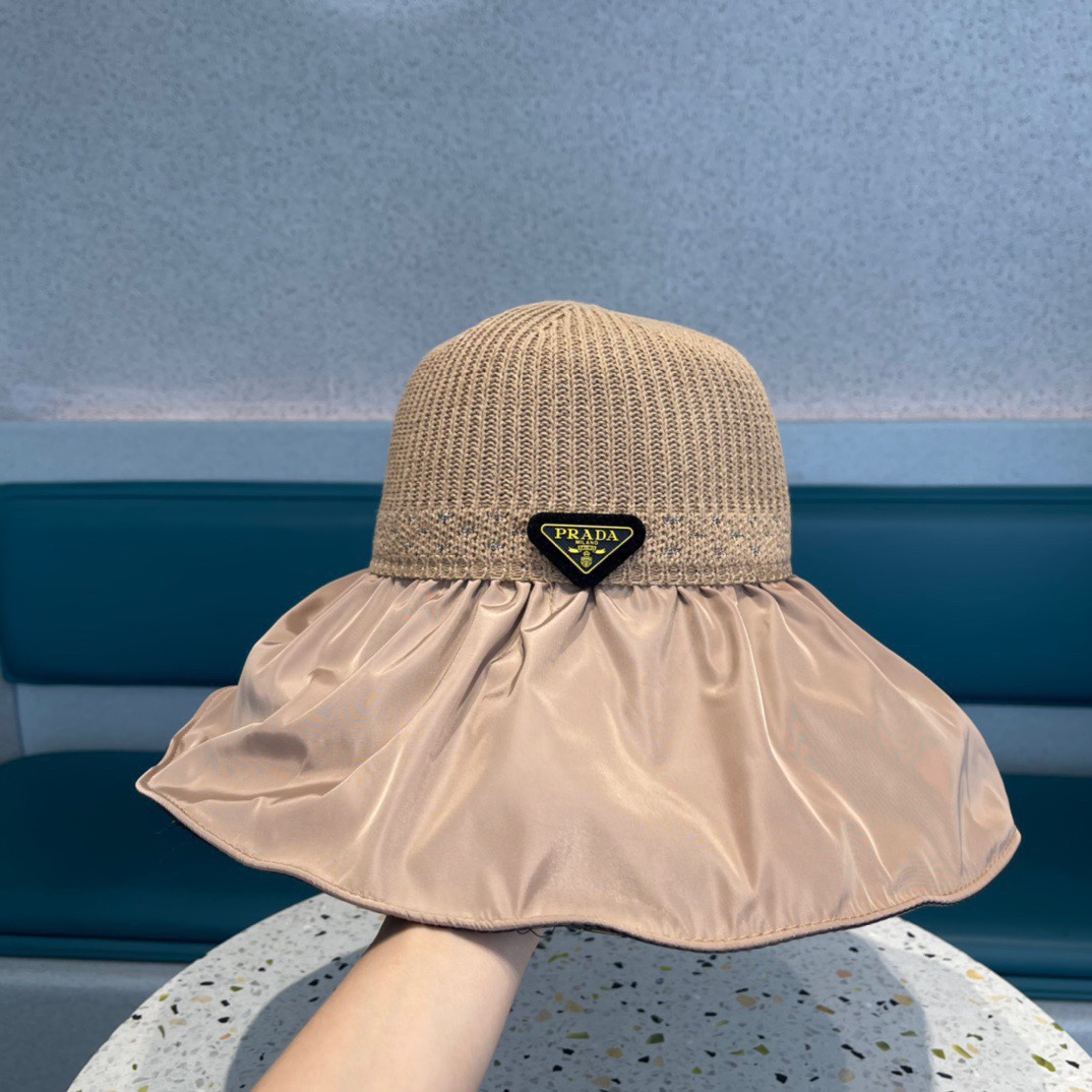  普拉达 夏季帽子女大檐帽防紫外线遮脸防晒遮阳太阳渔夫时尚百搭大沿帽子