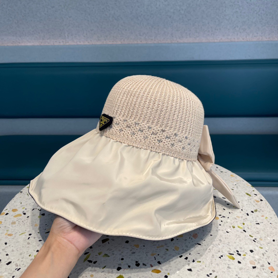  普拉达 夏季帽子女大檐帽防紫外线遮脸防晒遮阳太阳渔夫时尚百搭大沿帽子