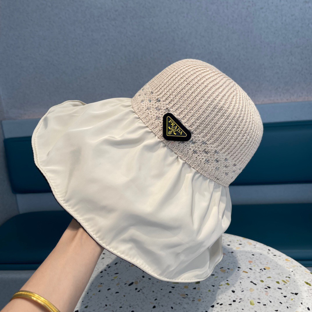  普拉达 夏季帽子女大檐帽防紫外线遮脸防晒遮阳太阳渔夫时尚百搭大沿帽子