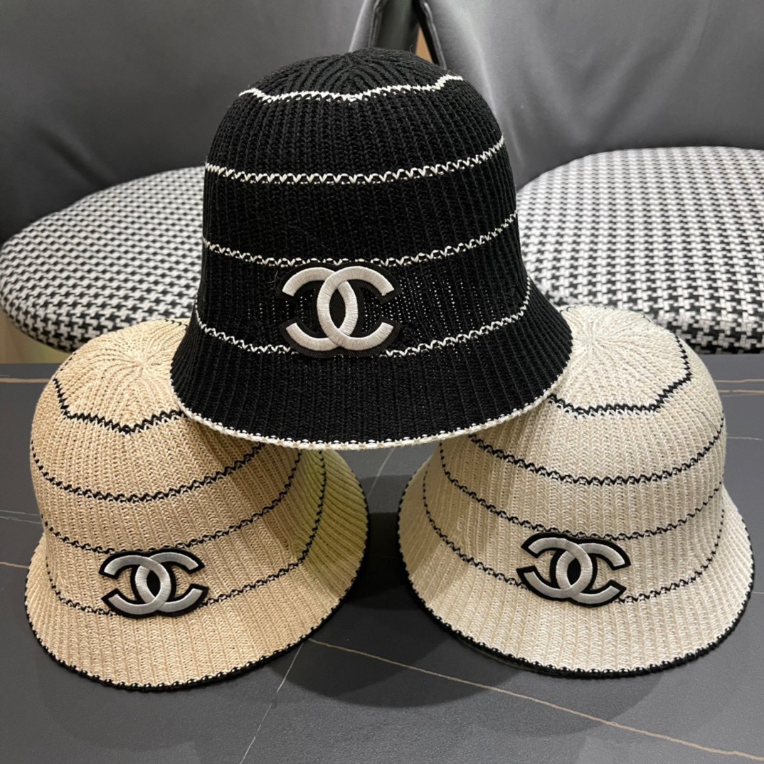 CHANEL 2024 nueva colección de gorros de pescador de rayas de lana, clásico minimalista de Chanel, diseño casual y mode…