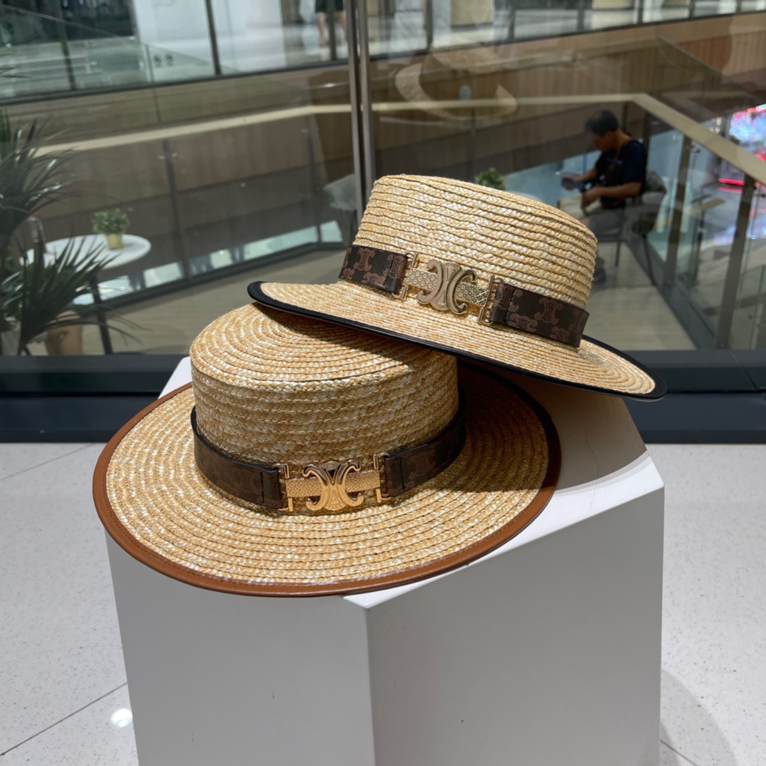 Sombrero de paja de trigo nuevo modelo Celine赛琳, sombrero de ala con hebilla de cinturón