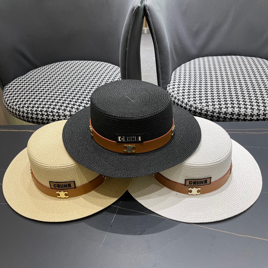 Sombrero de paja plano Celine 2024 nuevo modelo, alta costura, mucho stock, esencial para salir, talla de cabeza 57cm