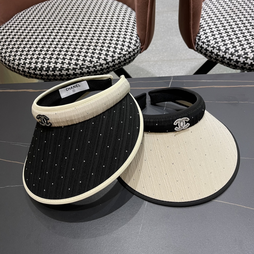 【Chanel】2024 nueva colección de verano, gorra de sol con lentejuelas estilo Chanel, sin copa, de marca, fácil de combin…