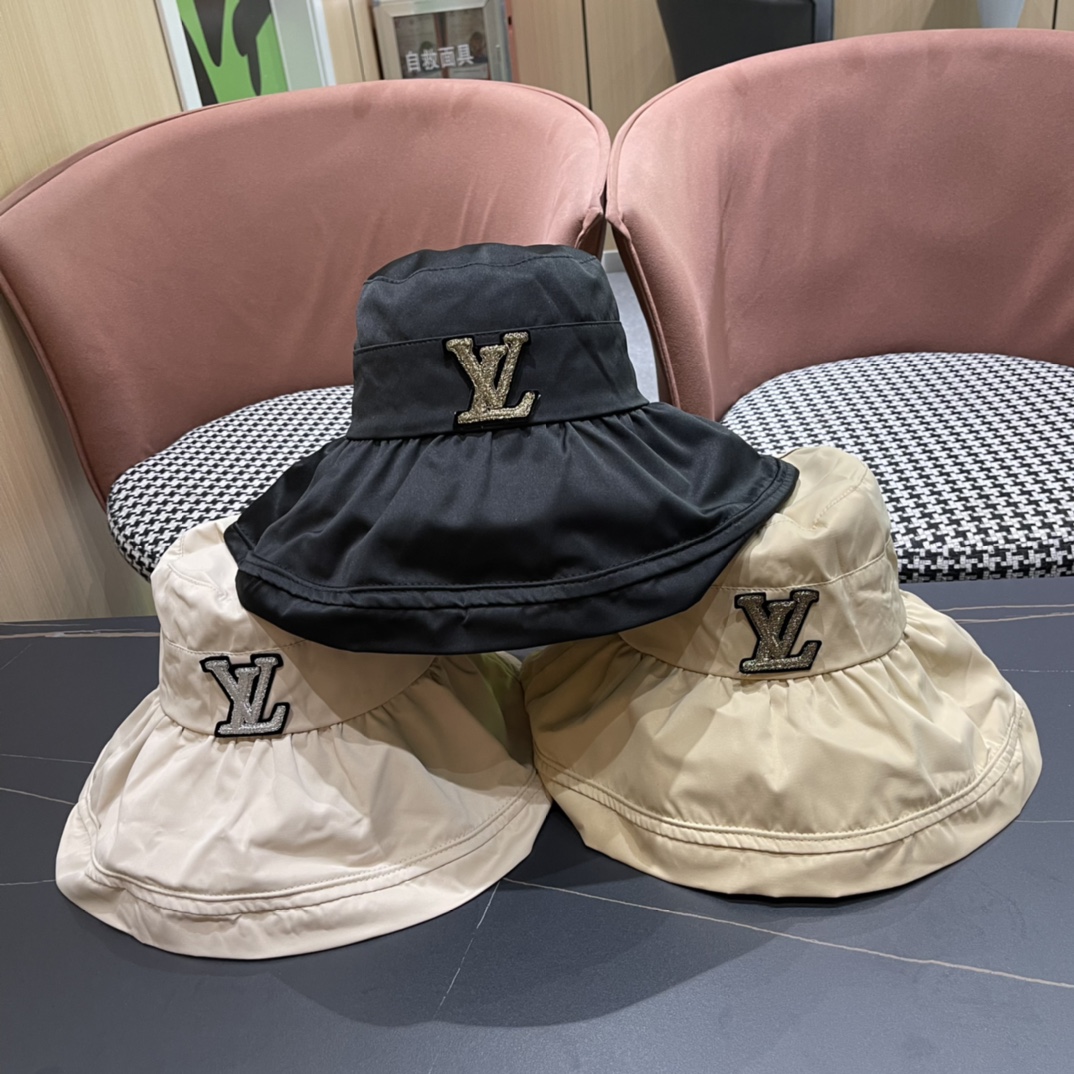 lv Louis Vuitton 2024 sombrero de pescador estilo coreano para mujer, primavera/verano, favorece la cara pequeña, sombr…
