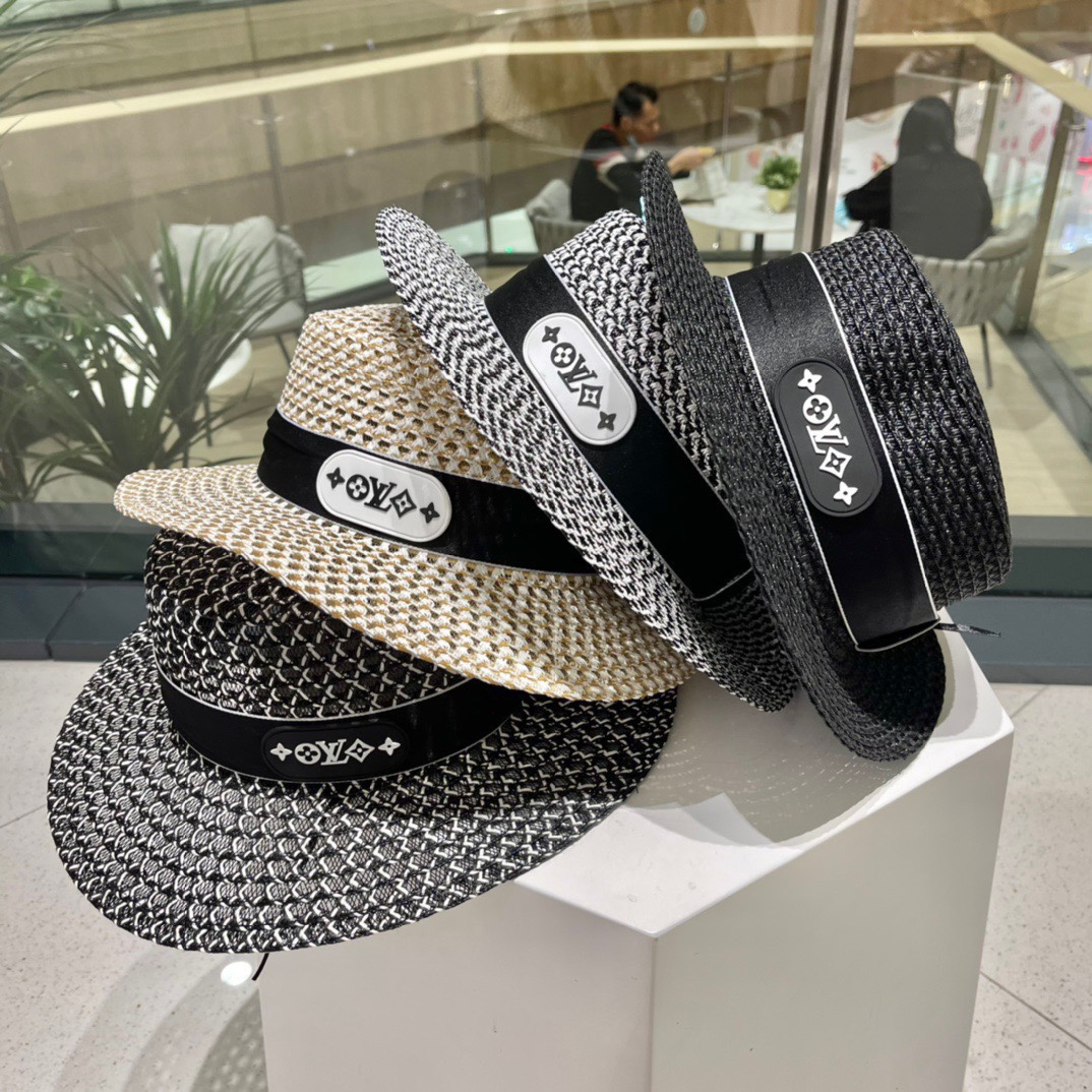 Sombrero de paja LV Louis Vuitton, diseño, cinta de lona con monograma, estilo dama elegante