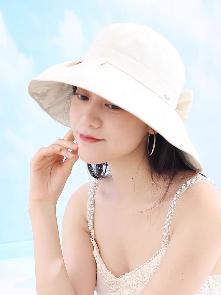 Sombrero de sol de vinilo negro Chanel para mujer, verano, cubre toda la cara, protección UV, lazo, sombrero de pescado…