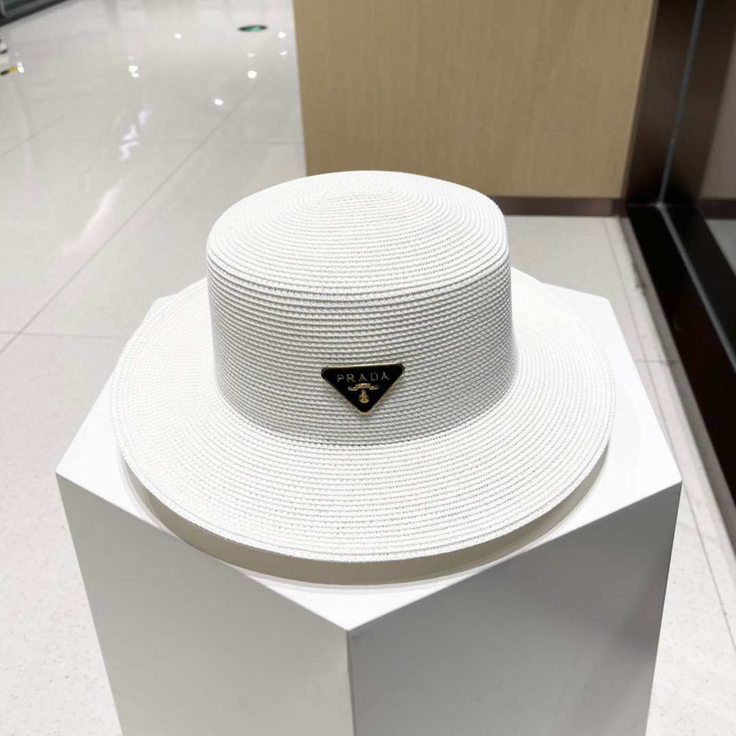 PRADA普拉达 草帽，名媛风盆帽，进口高级细草制作，高端定制，头围57cm