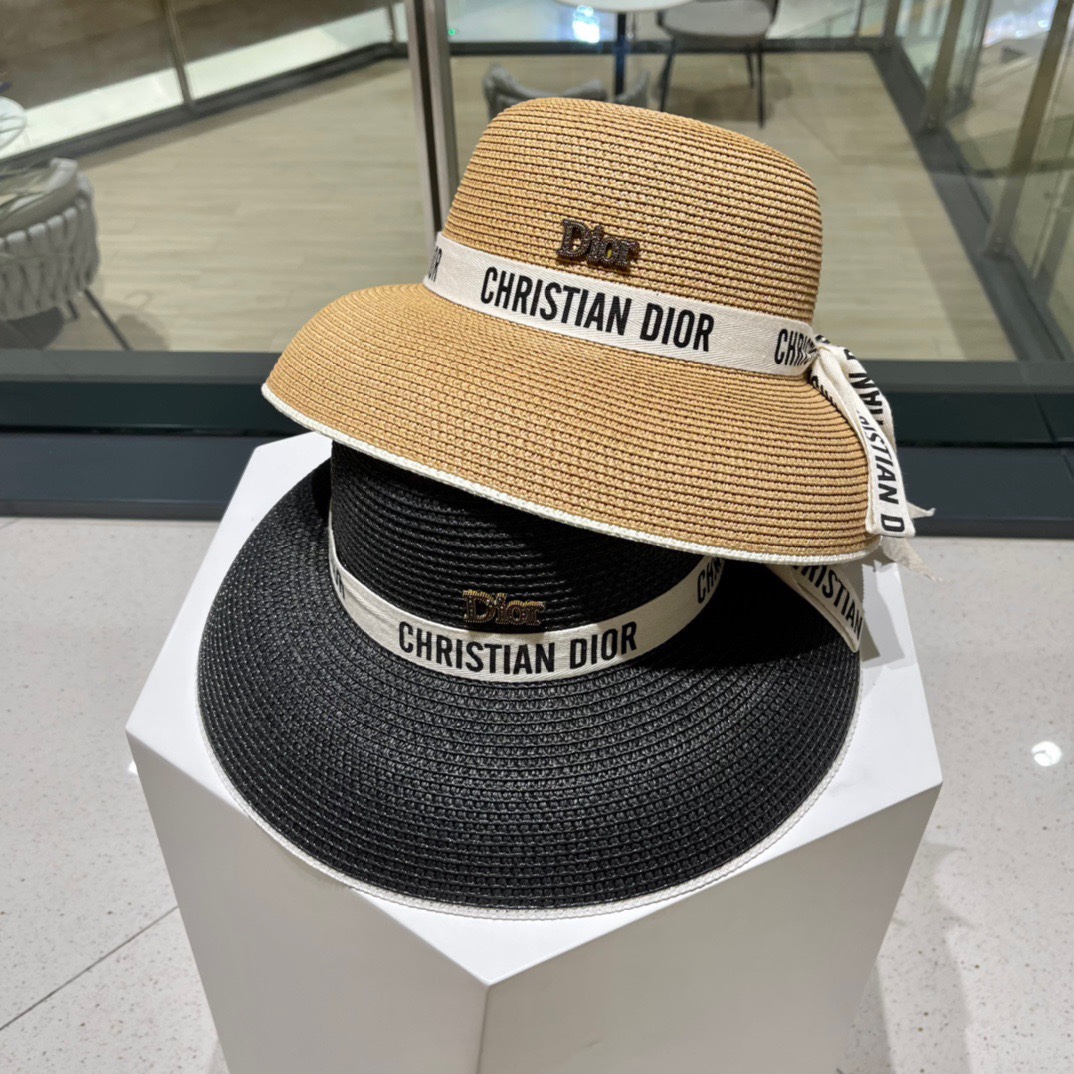 Sombrero de paja de Dior, sombrero de paja tipo linterna, estilo dama elegante, sombrero de playa, circunferencia de ca…
